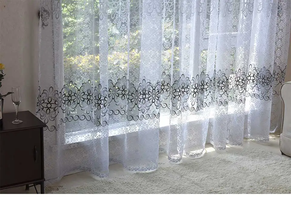 Description Picture 5 of itemModern Floral Sheer Curtains For Living Room Bedroom Printed Tulle Voile Curtain For Kitchen Window Treatment Drapes Blinds Door