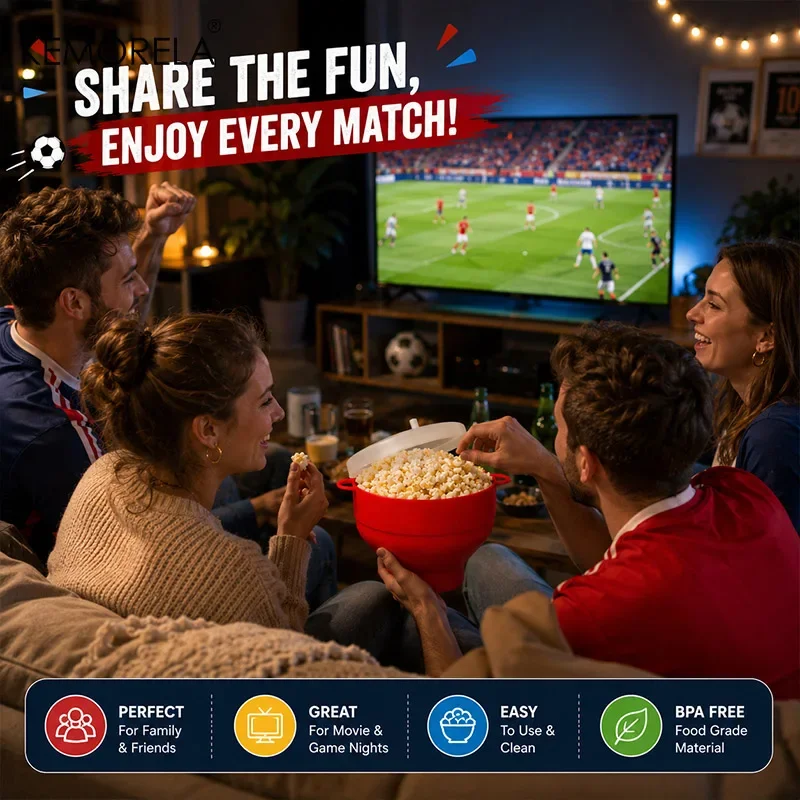 Microwave Popcorn Maker – Large Foldable Silicone Bowl, BPA-Free & Dishwasher Safe, Ideal
