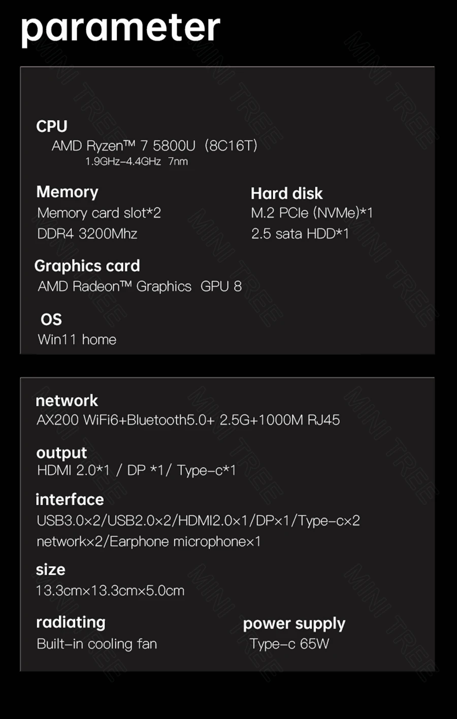 Powerful AMD Ryzen 7 5800U Micro Gaming Mini PC with DDR4, M.2 NVME, Win 11, Dual 2.5G, 4K Triple Display, HD DP, WiFi6, and BT5.2 – Elevate Your Gamer Desktop Experience. Description Image.This Product Can Be Found With The Tag Names Barebone Mini PC, Computer Office, Mini pc