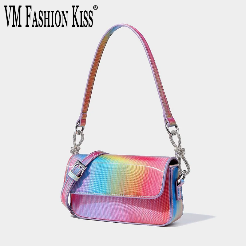 

VM FASHION KISS Women Laser Rainbow Gradual Underarm Shoulder Bag Crossbody Bag Colorful Party Evening Clutch Purses In Femme