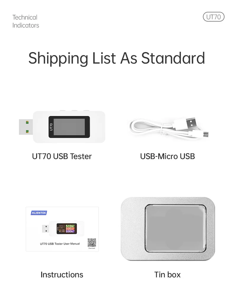 UT70 USB Tester Digital Voltmeter Ammeter Capacity Measurement Waveform Display