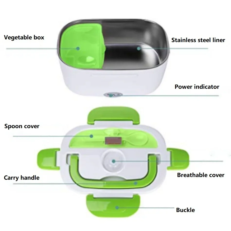 12-24V 110v220v Portable Electric Heated Lunch Box Bento Boxes Auto Car Food Rice Container Warmer For School Office Dinnerware