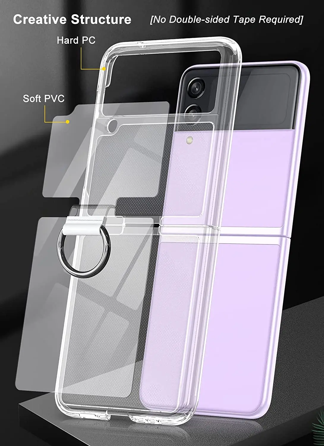 Clear Case for Samsung Galaxy Z Flip 3 Case, Transparent TPU Anti-Fall  Protective Case Cover with Ring, Fashion Crystal Full Protection Phone Case  for