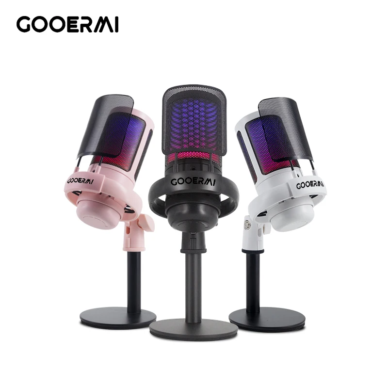 Gooermi RGB 컴퓨터 마이크 콘덴서, 데스크톱 게임용 USB 마이크, 스트리밍, 노래, 녹음용, A22