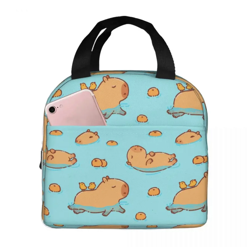 

Cute Capybara Swimming Kawaii Capy Animal Merch Lunch Boxes Portable Insulated Canvas Cooler Thermal Food School Tote