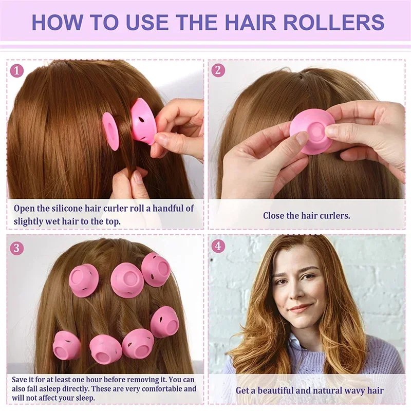 10/20pcs Soft Rubber Hair Curlers Silicone Heatless Hair Rollers Clips No Hurt Hairdressing DIY Styling Tools