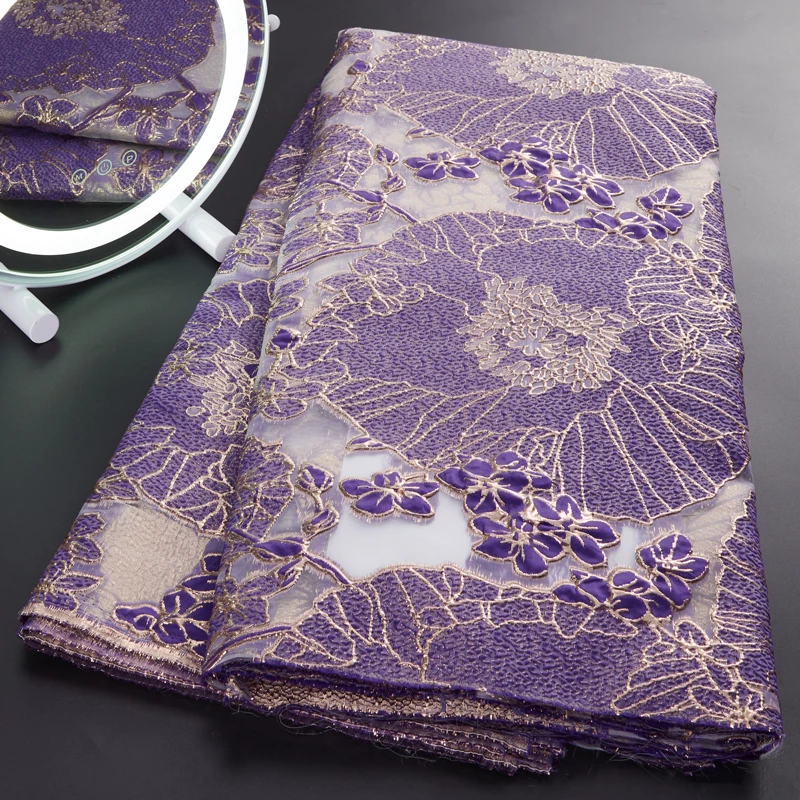

New African Brocade Jacquard Lace Fabric 2022 Embroidery French Nigerian Brocade Gild Lace Fabric For Party Wedding Sewing A3034