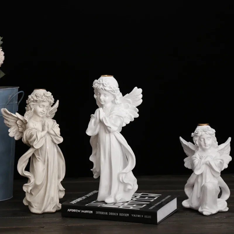 

Nordic Home Decoration Candle Holder Resin Angel Statue Crafts Cupid Angel Figurine Candle Holder Wedding Decoration Candlestick