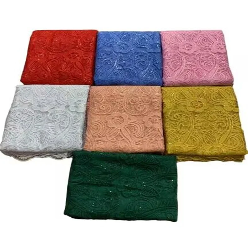 

French Lace Fabric 2023 High Quality Lace With Sequins African Embroidery Tulle Lace Fabric Nigerian Lace For Wedding 5yards