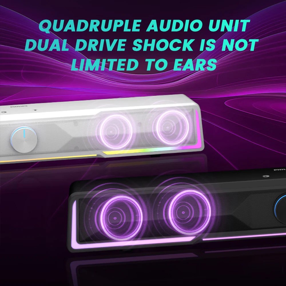 PHILIPS SPA4100 Soundbar Simple Design 52mm Driver Unit Stereo Environment Featuring RGB Light Strips And Independent Knobs - Image 3