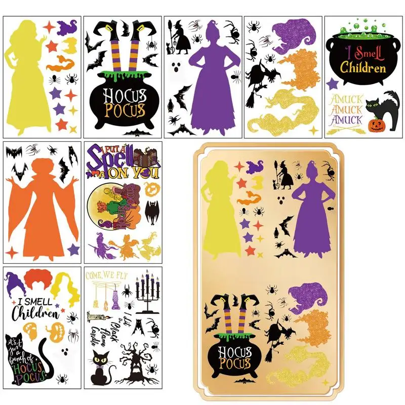 Hocus Pocus Stickers 9 Fogli Adesivi Statici Di Halloween Double Sided Spaventoso Hocus Pocus Halloween Style Horror Silhouette Decal