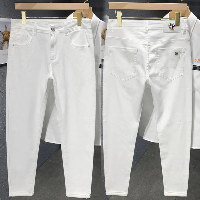 2025 Autumn New Men's 98% Cotton White Jeans Classic Style Harem Pants Brand Men's Stretch Comfort Pants Men Luxury Jeans 2