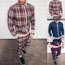 

New Man Tracksuits Men's Sets 3D Print Sets Men Grid Two-piece Patchwork Zipper Tracksuits Small Leg Trouser Sweat Suits Sets