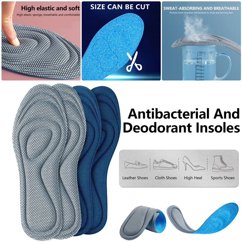thumbnail image 4 of Plantillas ortopédicas de espuma viscoelástica suave de 2 piezas para zapatos, desodorización antibacteriana, absorción del sudor, plantillas deportivas para correr, 4 of 5