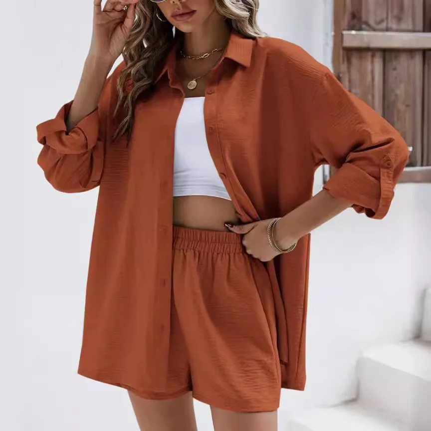 Solid Color Casual Loose Short Pants Sets For Women 2025 Elegant Summer Women's Two Pieces Suit Full Set Female Outfit Clothes - Image 5