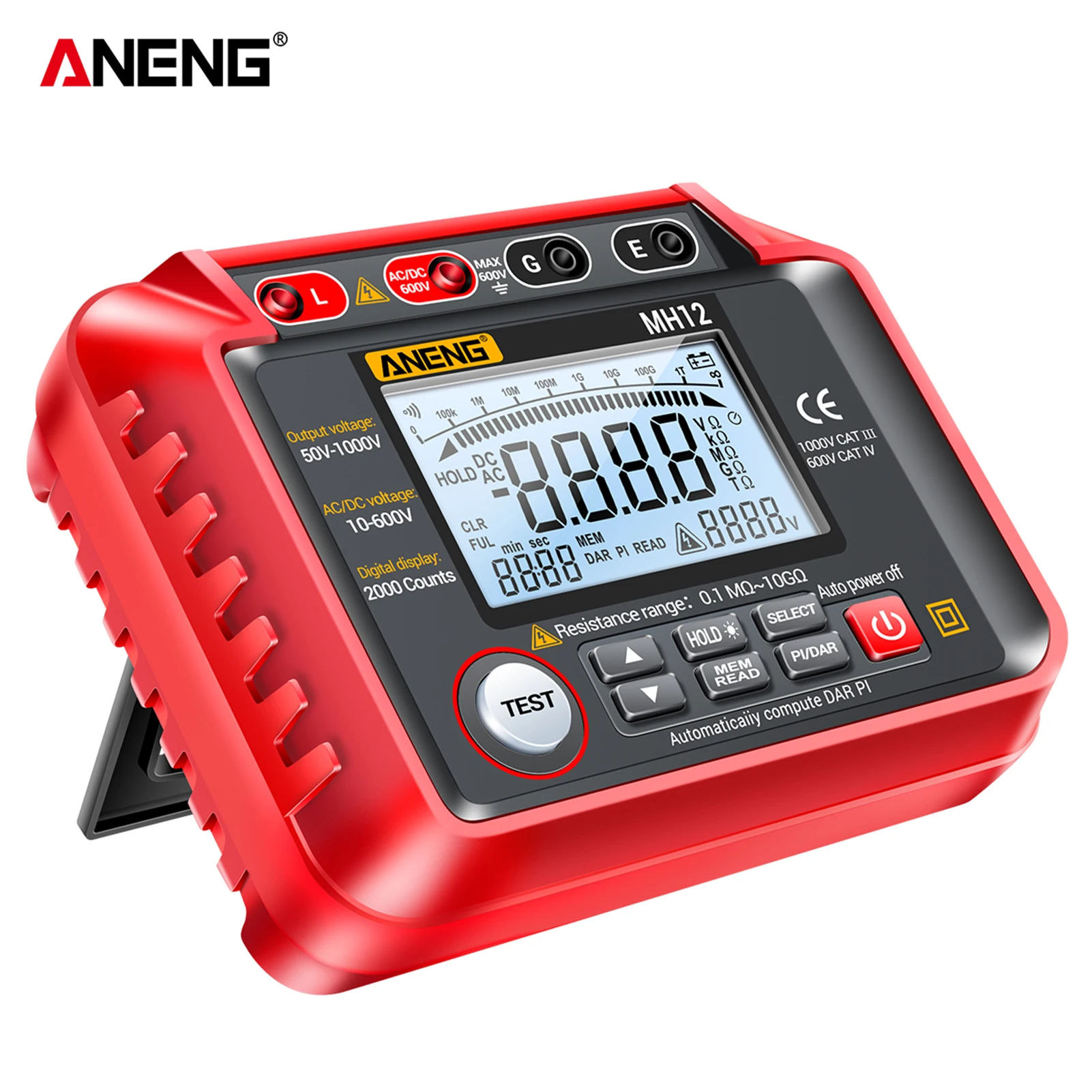 ANENG MH12 Digital Megohmmeter Insulation Resistance Meter Voltmeter Tool Ohm Voltage Tester Power Energy Tools Supplies voltage tester resistance tester