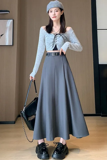 Xpqbb Long Skirt Women Autumn New Korean Style High Waist