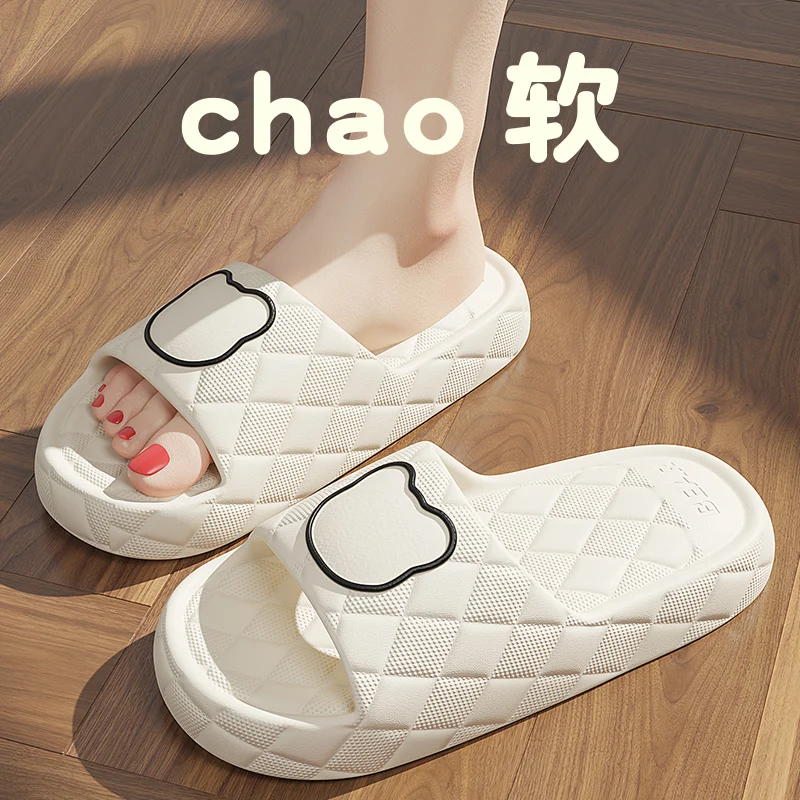 Summer Women Slippers Indoor Bath Thick Platform Non-slip Home Men Cartoon Bear Flip Flops Beach Sandals Ladies Shoes 2
