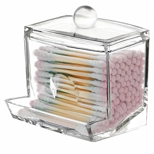 Boîte de rangement de boules de coton-tige avec couvercle, grande capacité, salle de bains, récipient Transparent en acrylique, distributeur de pots 1