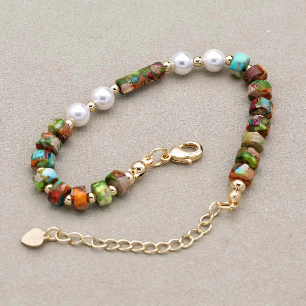 Beaded Bracelet Handmade 3*6 Pearl Beaded Gold Plated Charm Bangle Bracelet Accessories for Women