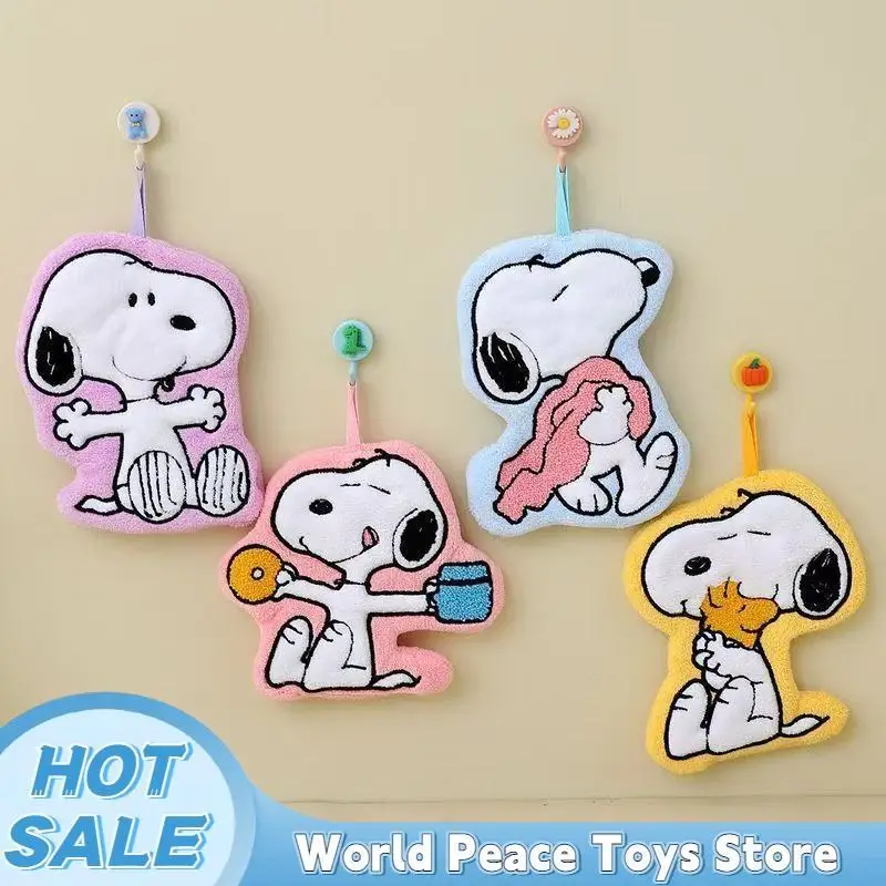 2026 New Kawaii Snoopy Hanging Hand Towel Cartoon Cute Water-Absorbent Coral Fleece Kitchen Quick-Drying Shower Room Supplies 2