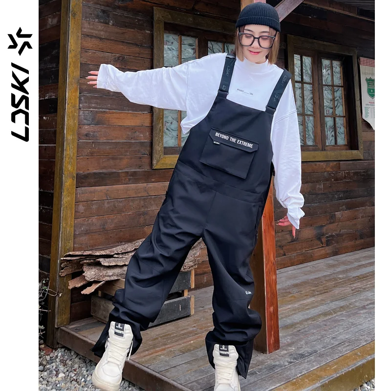 LDSKI Ski Pants Snowboard Bib WomenMen Winter Windproof Snow Skirt Zipper Design at TrouserLegs Loose Waterproof Breathable Wood