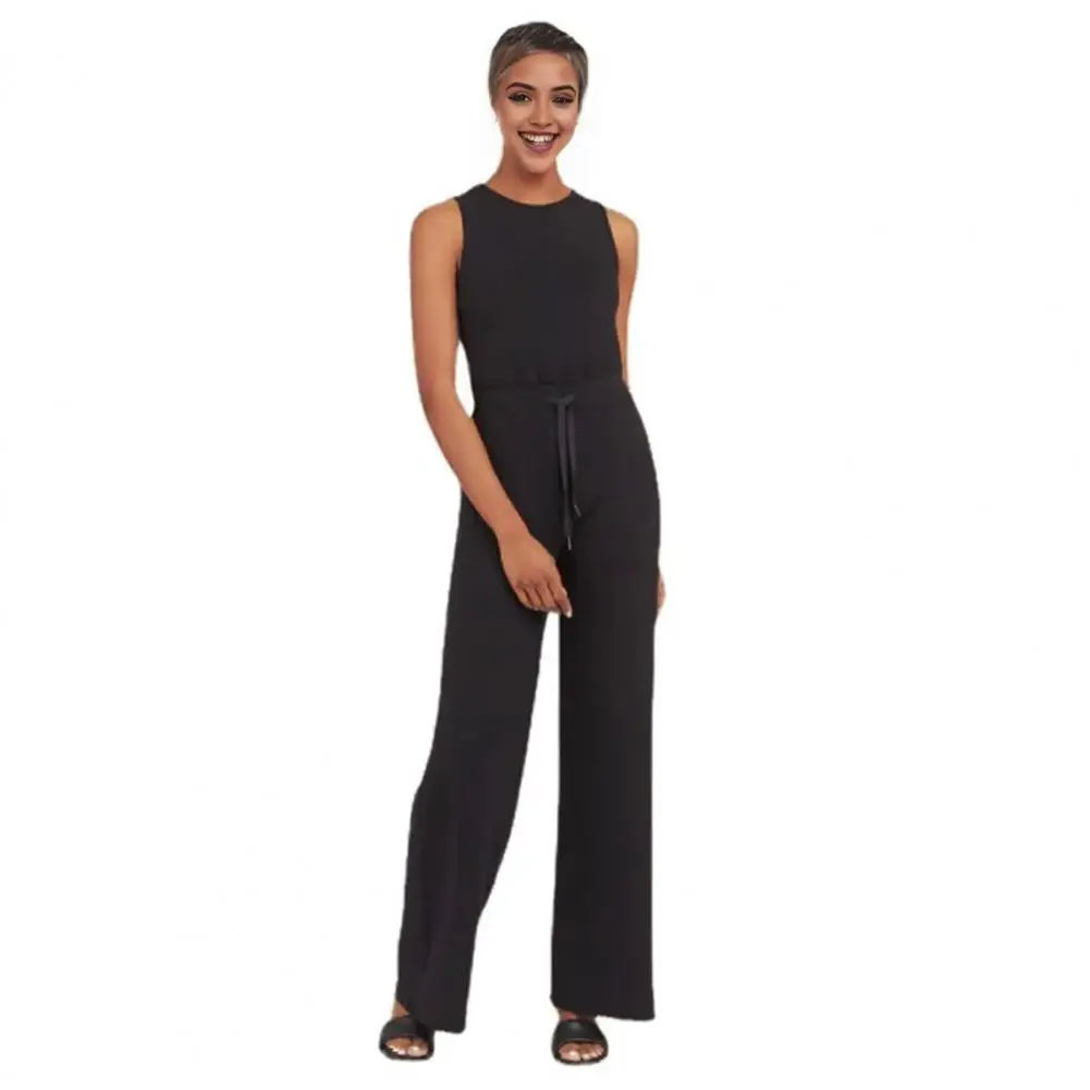 

Summer Women Jumpsuit with Drawstring Waist Wide Leg for Sports One Piece Pants