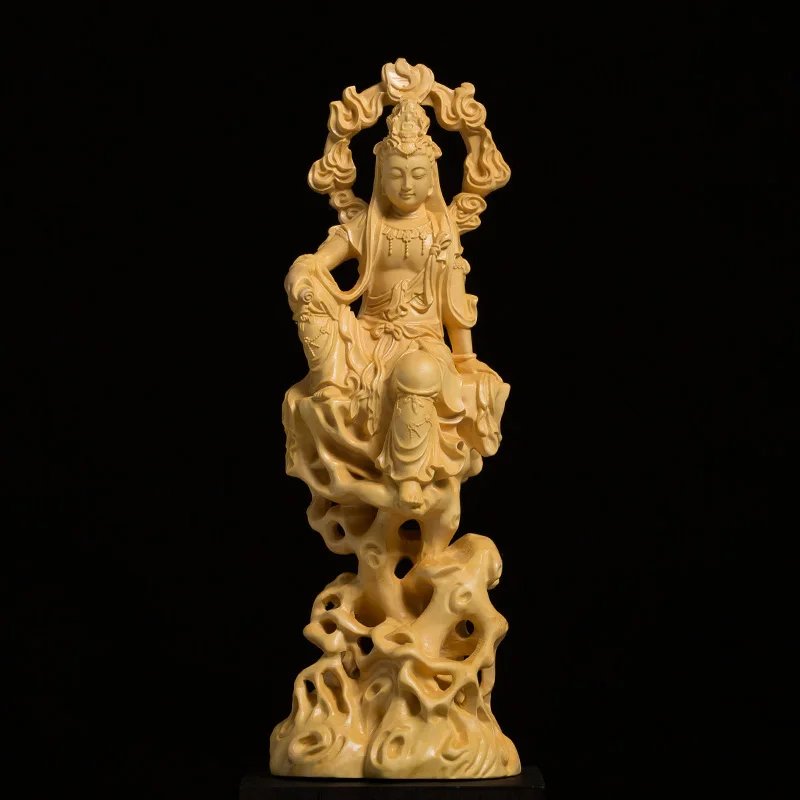 

Zi Zai Kuan Yin Buddha Statue Wood Carving Buddha For Home Decor Buddha Garden Desk Ornament