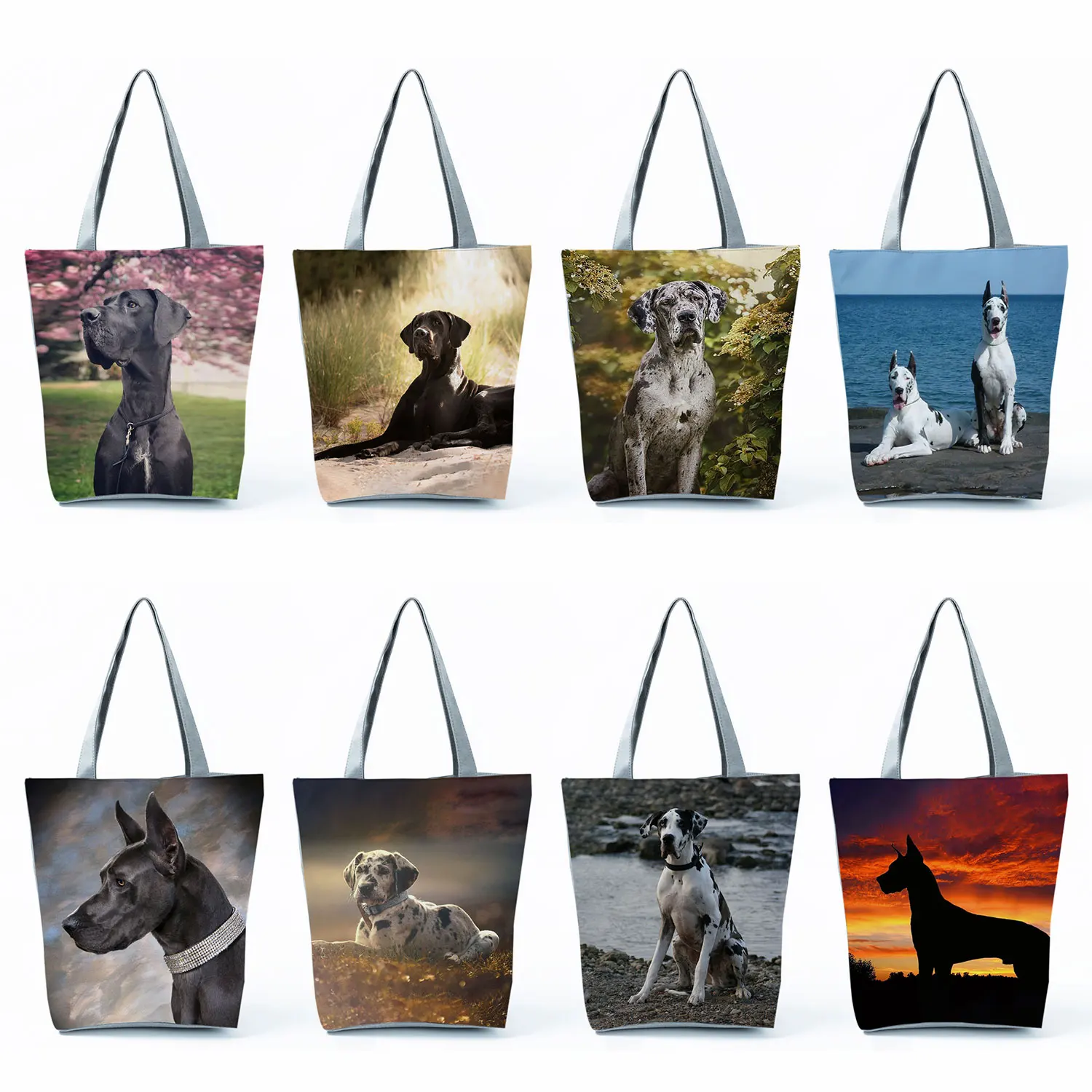 Cute Great Dane Print Handbags High Capacity Casual Women Tote Bags Dog Keeper Shopping Bags Foldable