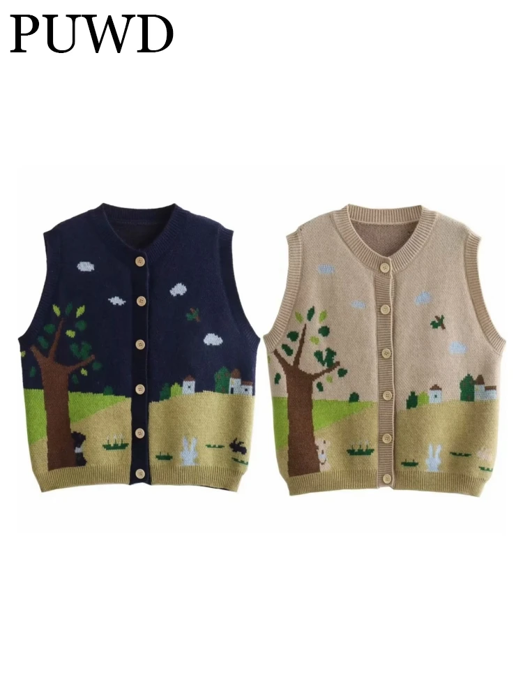 

ZACK RAIN Women Fashion Knitted Shearling Waistcoat Vintage Sleeveless Single Breasted Jacket Vest Female Loose Thick Outwear