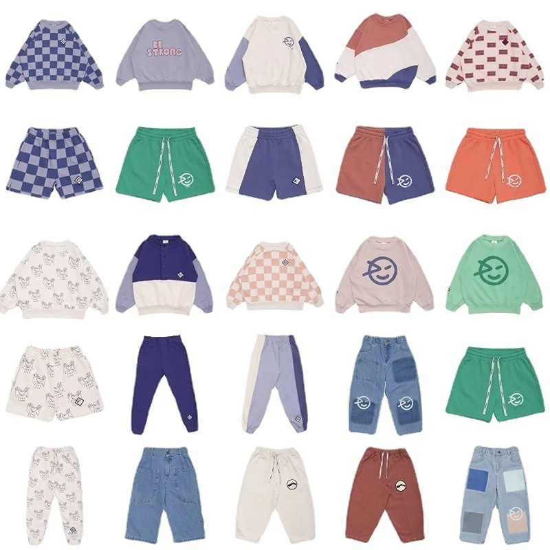 

23 Spring and Summer New Wyn Children's Sweater Pants Suit Boys Girls Casual Sweatshirt Shorts Kindergarten Sports Cotton Pants