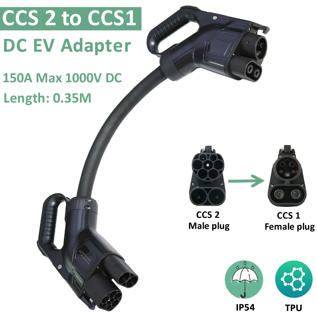 CCS 콤보 2 CCS 콤보 1 DC EV 어댑터, J1772 자동차용 CCS2 CCS1 커넥터, 0.35M 케이블 포함 ...