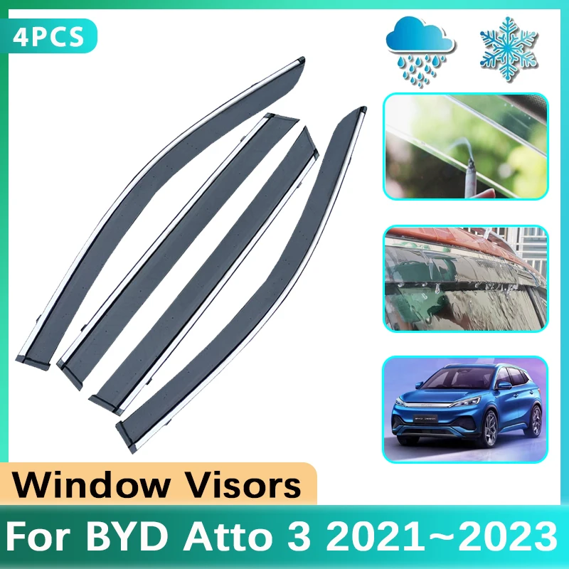 Car Windows Visor For BYD Atto 3 EV Accessories Yuan Plus 2021 2022 2023 Door Rain Smoke Guard Cover Deflectors Car Accessories