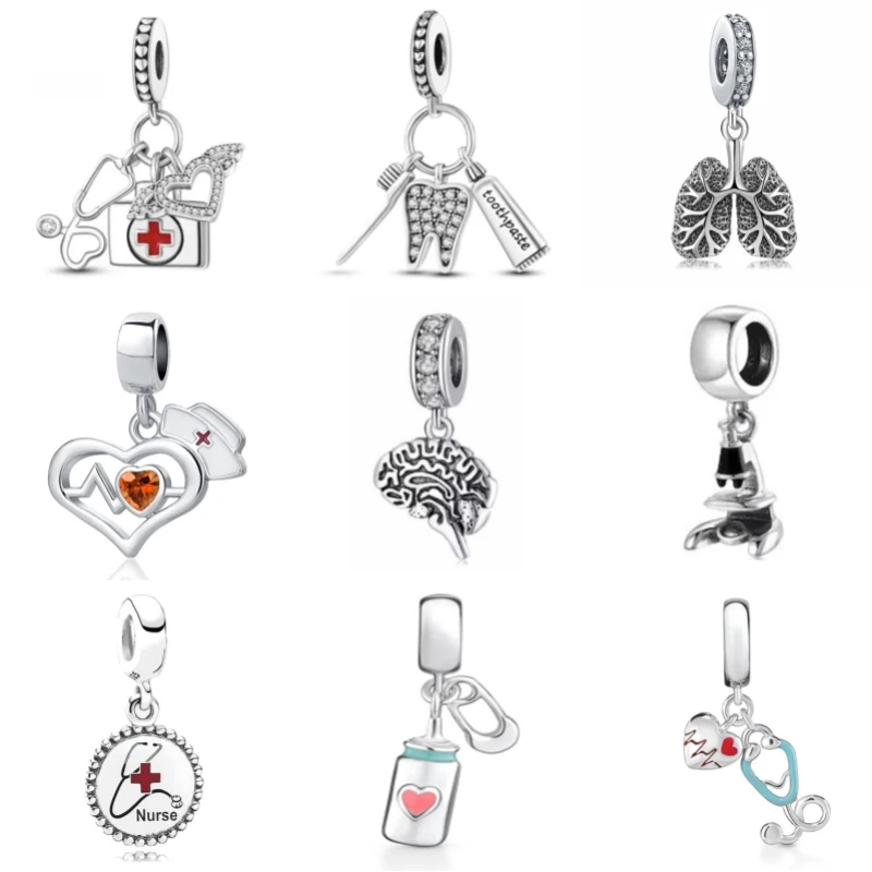 Fine 925 Bracelet Accessories Fit European Silver Plated Charms Dentist Nurse Tooth Stethoscope Diy Bead For Women Men Jewelry 4