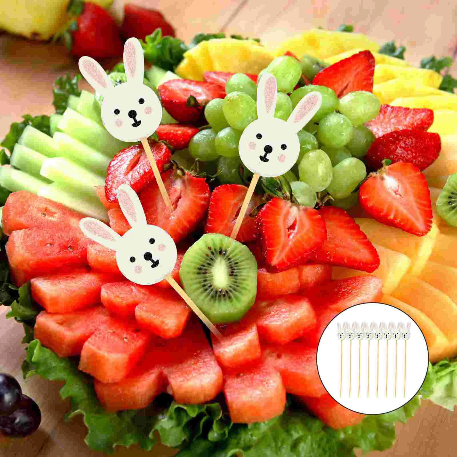 

100 Pcs Rabbit Fruit Pick Party Toothpicks Bamboo Appetizer Cake Sticks Disposable Decor