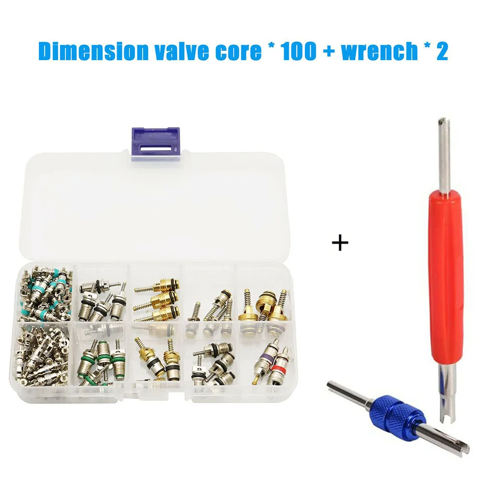 

100pcs R134a Car A/C Air Conditioning Valve Cores + 2pcs Remover Tool Kit For Car Air-conditioning Replacement And Maintenance