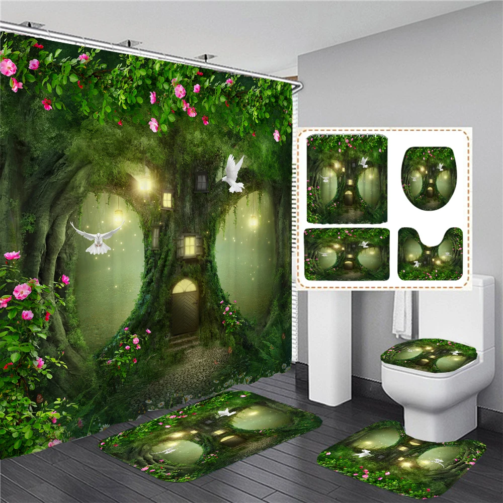 

Занавеска для душа в виде сказочного леса, штора с 3D рисунком, водонепроницаемая мультяшная декоративная занавеска для ванной комнаты и дома