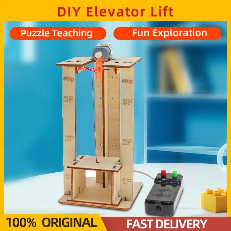 Wooden-DIY-Electric-Remote-Control-Elevator-Lift-Model-KIT-Science-STEM ...