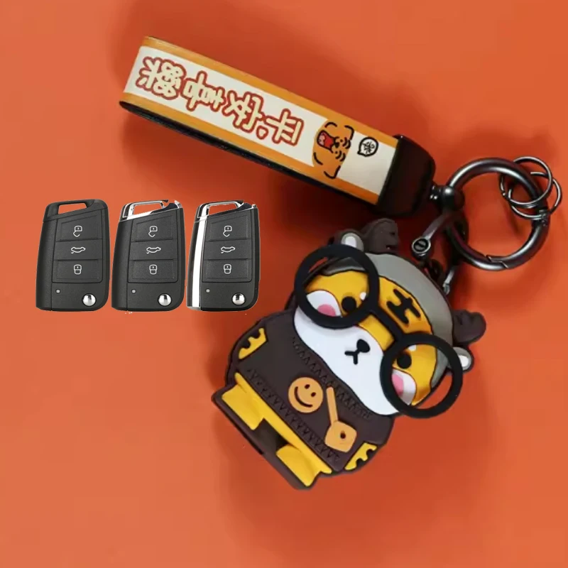 Cartoon Tiger Per Vw Golf 7 Gti Mk7 Skoda Octavia A7 Seat Smart Car Key Case 3 Button Key Cover Fob Fashion Portachiavi Accessori