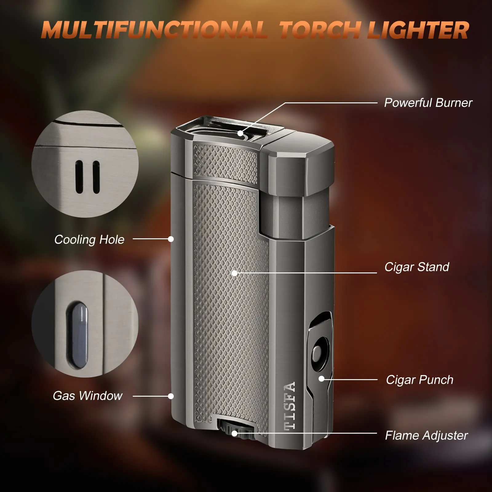 Cigar Lighter Double Jet Flame Butane Torch Built-in Cigar Punch Holder Windproof Pocket Lighter Smoking gas lighter