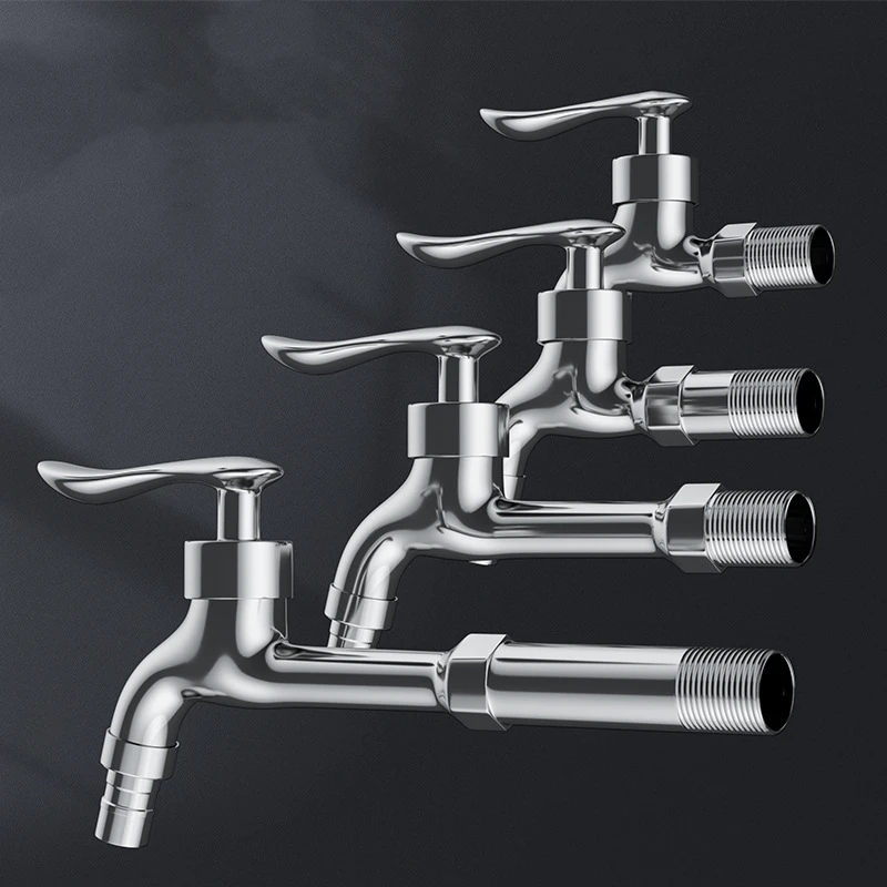 

1PC Lengthened Bibcock Washing Machine Copper Body Thickened Silver Faucet Bathroom Balcony G1/2'