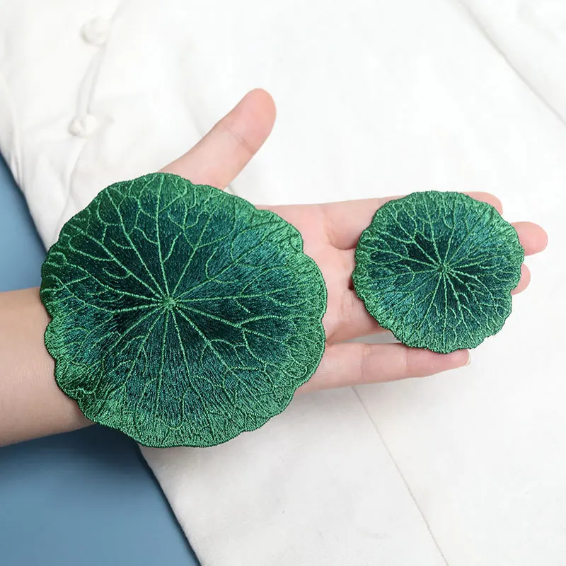 Lotus Leaf Bestickte Patch für Kleidung, Mehrfarbiges Aufnähen Patch für DIY, Stickerei im chinesischen Stil, klebfrei