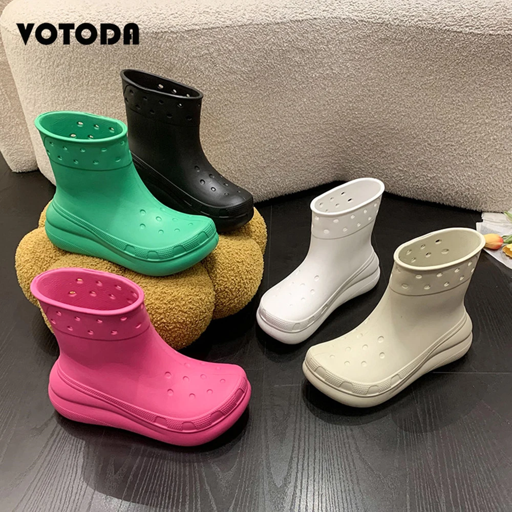 

Four Seasons Rain Boots Women Platform Slip on Waterproof Boots Fashion Solid Color Ankle Boots Non-slip Lightweight Boot Mujer