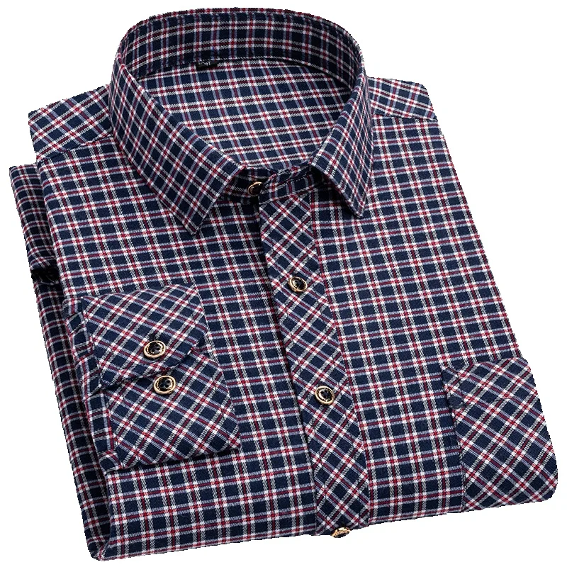 Camicia casual a quadri, senza stiratura, per uomo, primavera-autunno, manica lunga, per uomini di mezza età e giovani_voghion.com