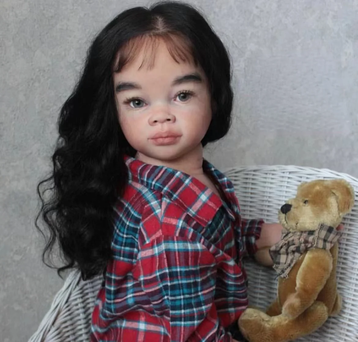 FBBD Customized Limited Supply 32inch Reborn Baby Doll Meili Japanese Style With Long Curly Black Hair Beautiful Huge Girl fbbd customized limited supply 32inch reborn baby doll meili dark skin with curly hair already finished doll different dress