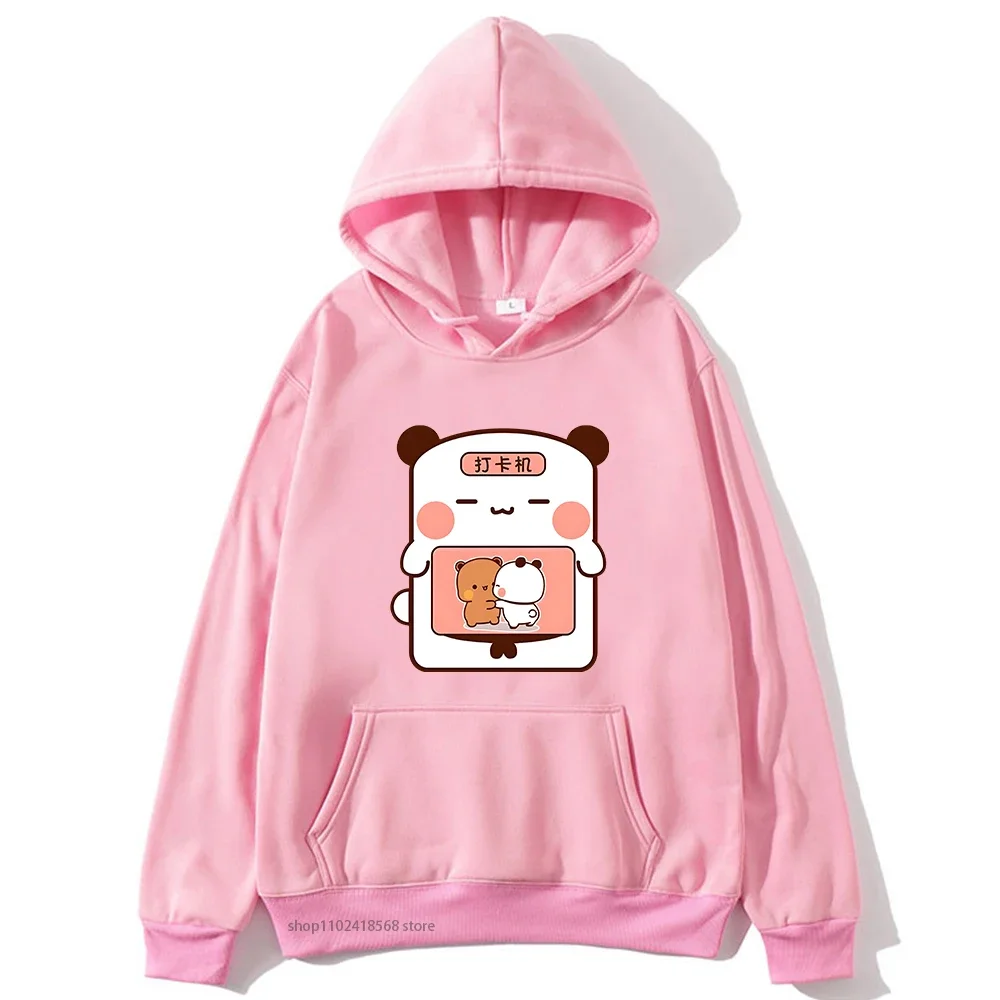 Cute Dudu and Bubu Are Dacing In Bubu Sweatshirt with Hooded Cute Funny Panda and Brownie Bear Hoodies Men Women Couple Tops y2k