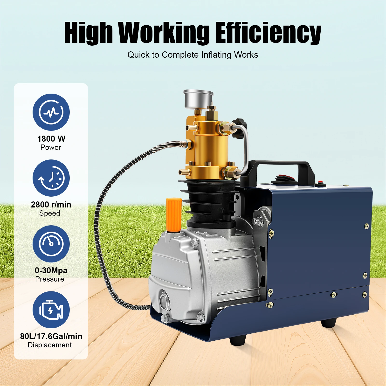 1800 W PCP Air Compresso 2800 U/min 30 MPa Hochdruck-Luftpumpe, rostfrei, für Ventile/Pippelinien/kleine Hochdruckzylinder