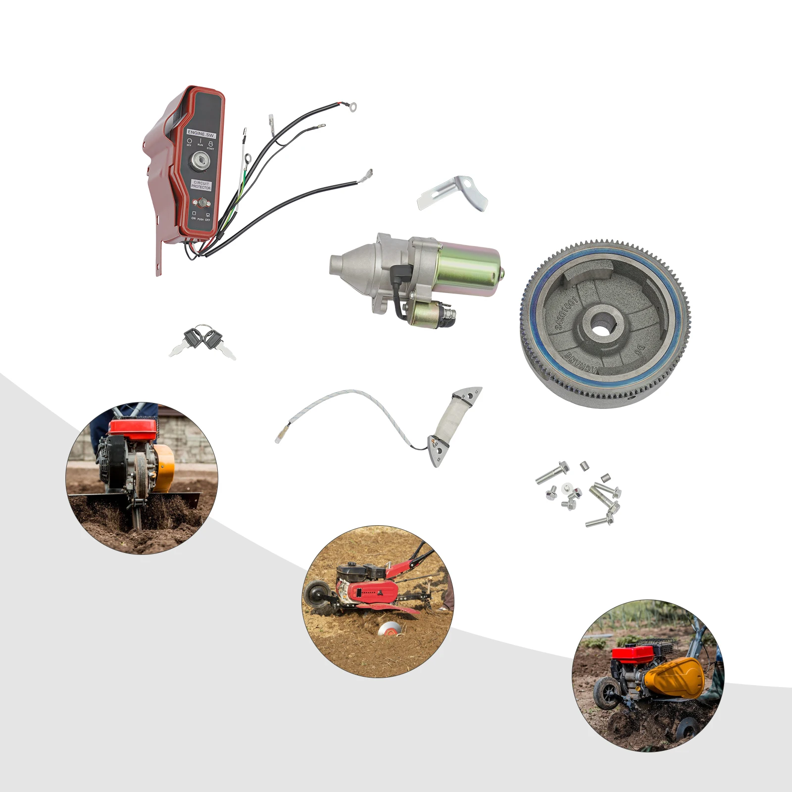 Electric Start Conversion Kit for Honda GX340 GX390 Engine, 12V Starter Motor with Starter, Flywheel, Key Switch, Conversion