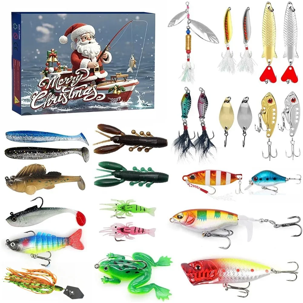 Fishing Advent Calendar 24 Days Fishing Christmas Countdown Lure Advent Calendar for Fisher Anglers Men Teen Boys