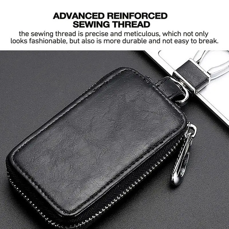 Car Key Case Key Protector Smart Key Chain Coin Holder Metal Hook And Keyring Wallet Zipper Retro Bag For Auto Remote Key Fob